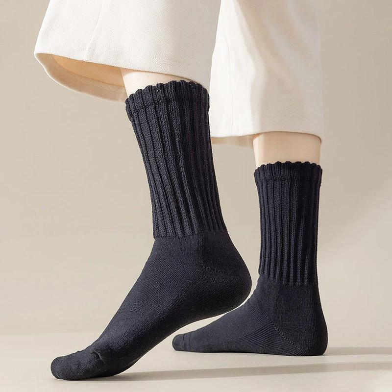 Loose Stockings Spring And Autumn Women's Black, White And Gray Pure Color Socks by GJG Denim