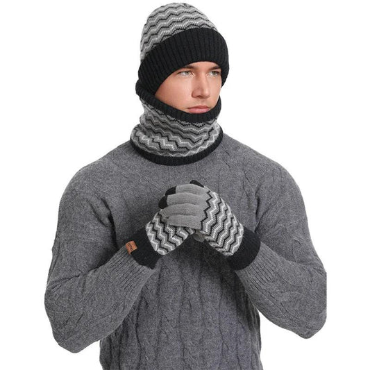Men's Warm Cold-proof Neck Warmer, Knitted Beanie, and Knitted Gloves Set by GJG Denim