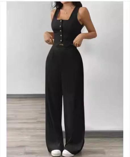 Tight-fitting Tank Top Set With High-waisted Wide-leg Womens Casual Trousers by GJG Denim