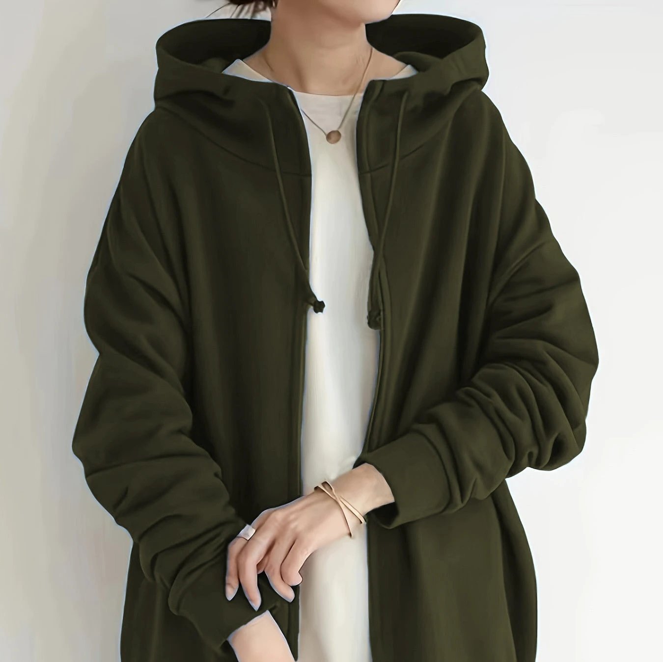 New Personality Street Sweater Zipper Hooded Long by GJG Denim