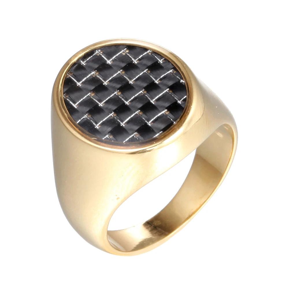 Popular Retro Carbon Fiber Titanium Steel Ring For Men by GJG Denim