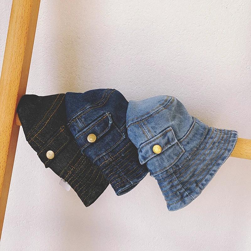 Children's Spring And Autumn Pocket Design Denim Pot Hat by GJG Denim