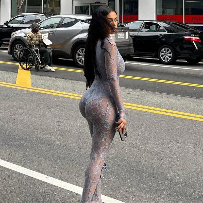 Tight Long Sleeve Lace Jumpsuit Women by GJG Denim