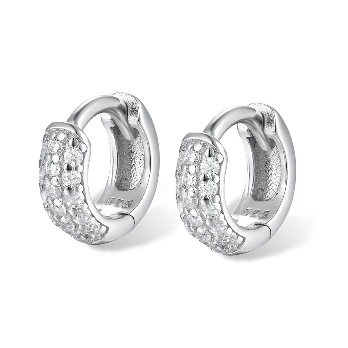 Three-row Drill Wide Face Circle Ear Clip Retro High-grade Sterling Silver Stud Earrings by GJG Denim