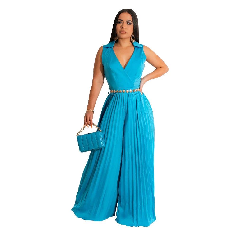 Cinched Pleated Loose Wide Leg Jumpsuit by GJG Denim