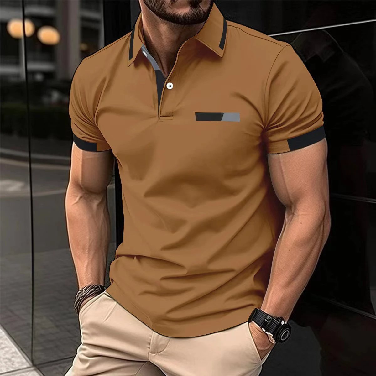 Men's Casual Polo Shirt Faux Pocket by GJG Denim