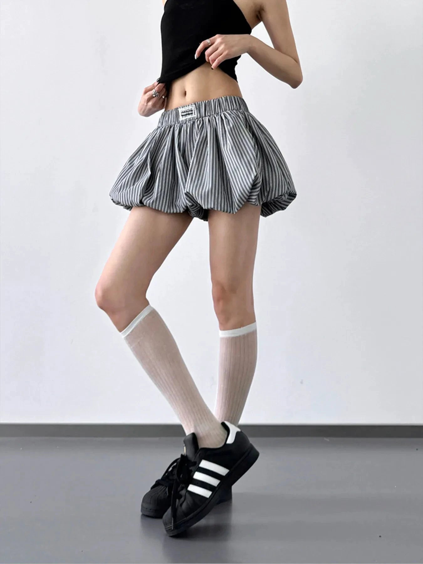 Striped Bubble Hem Casual Shorts by Lady Ros