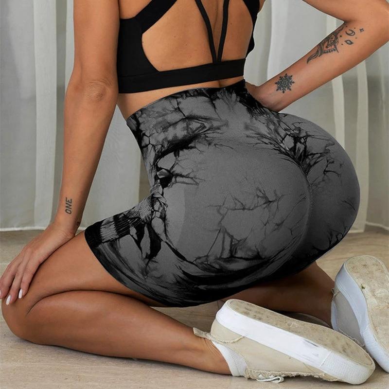 Tie-dye Printed Yoga Pants Summer Quick-drying Fitness Shorts Sexy High-waisted Hip-lifting Leggings Women Pants by GJG Denim