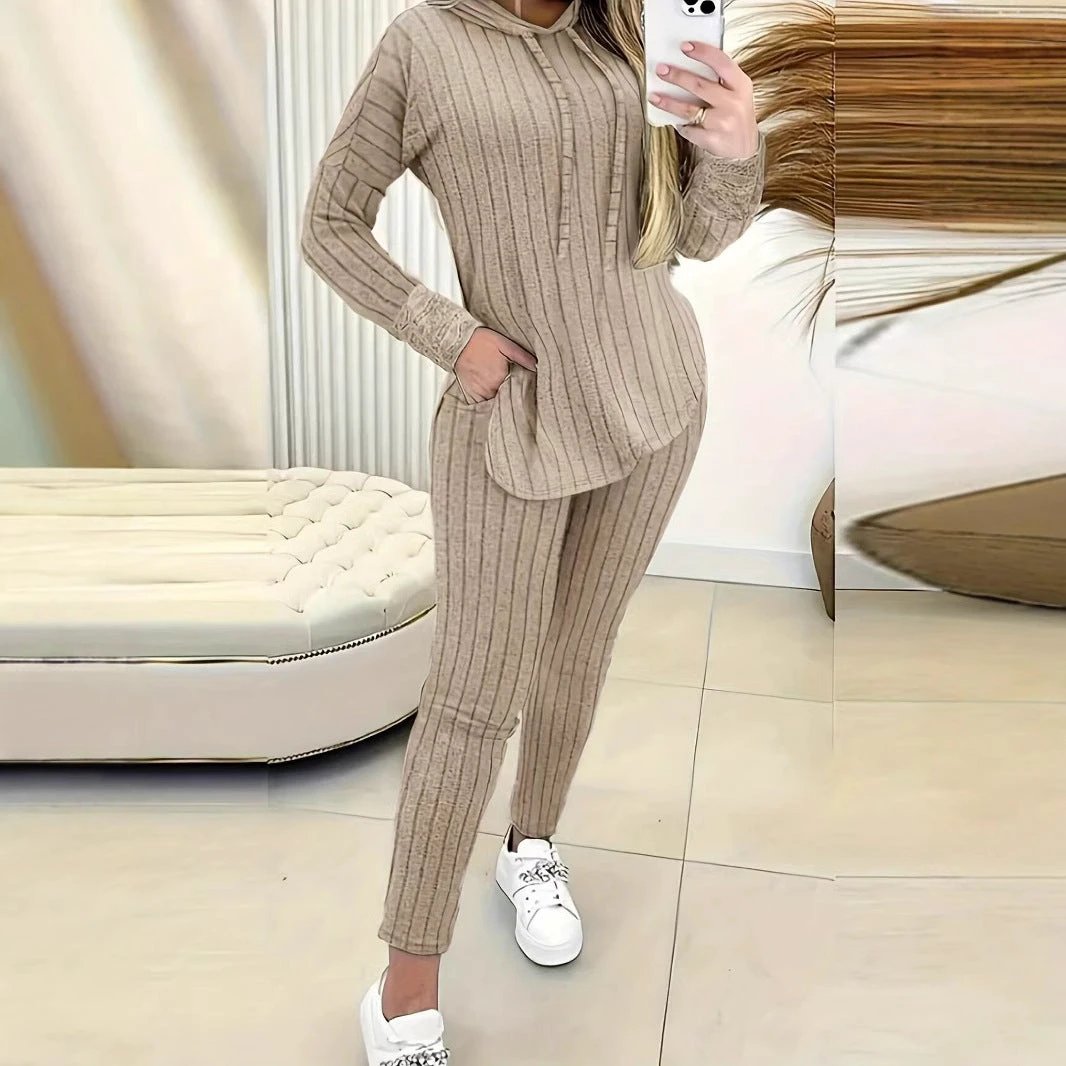 Comfort And Casual Top Long Coat Casual Suit 2-piece Set by GJG Denim