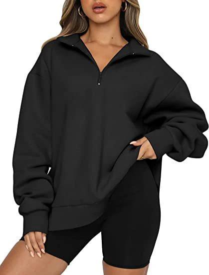 Women Sweatshirts Zip Turndown Collar Loose Casual Tops Clothes by GJG Denim