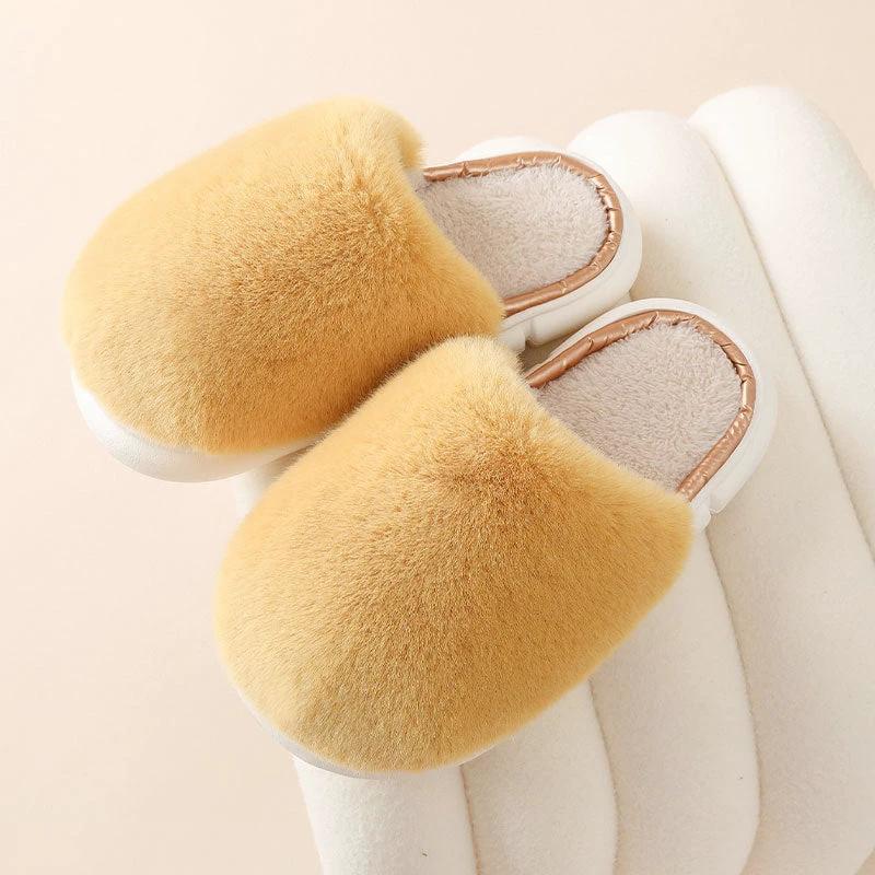 Fuzzy House Slippers Winter Warm Plush Faux Rabbit Fur Bedroom Shoes by GJG Denim