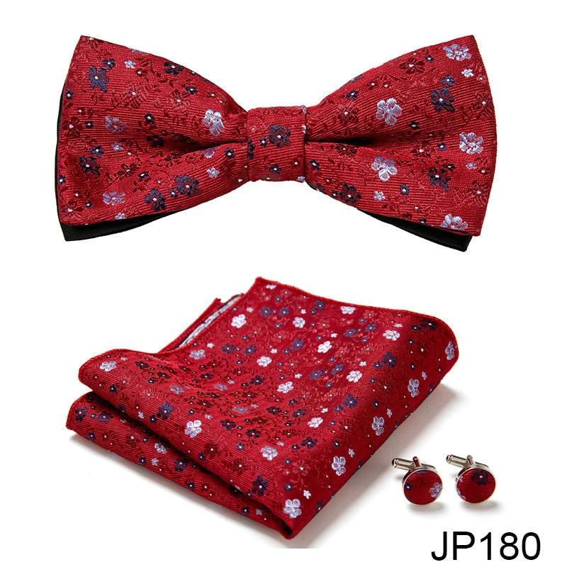 Men's Formal Bow Tie Handkerchief and Cuff links Set by GJG Denim