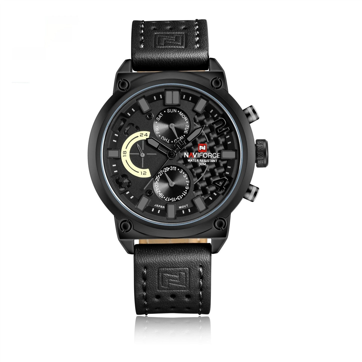 Men's Leather Band Quartz Waterproof Leisure Watch by GJG Denim