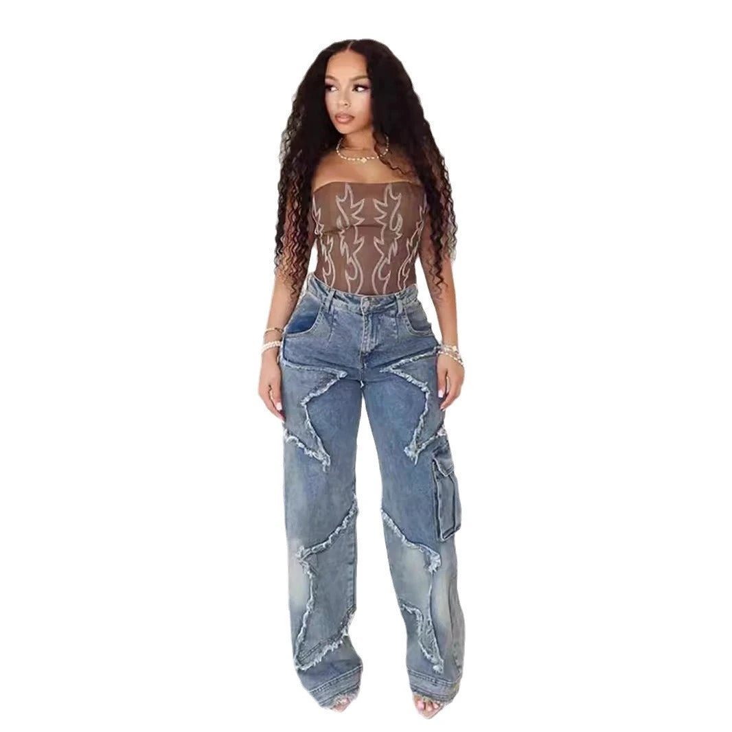 Fringed Loose Straight Casual Pants by GJG Denim