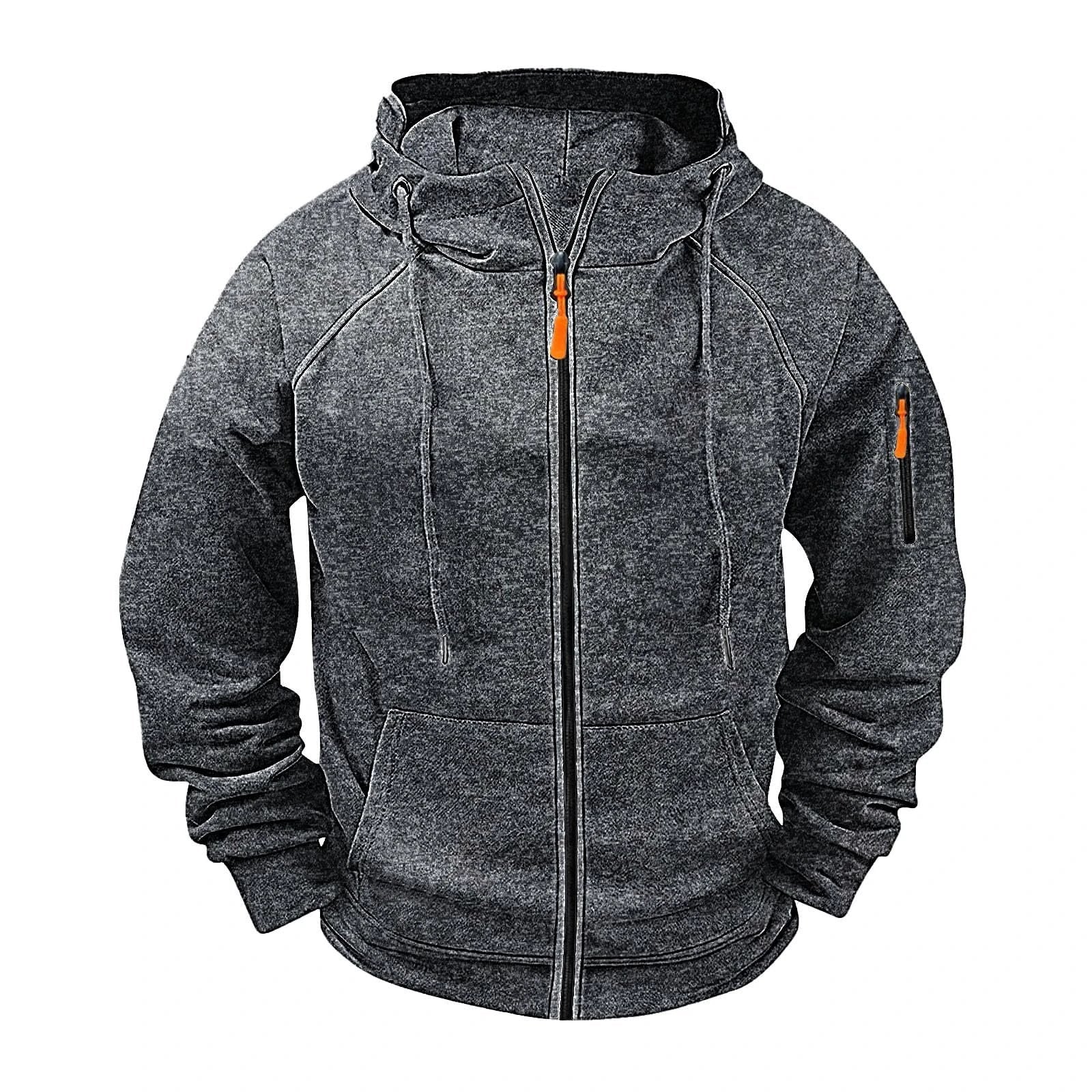 Men's Loose Leisure Hooded Zip-up Sweater by GJG Denim