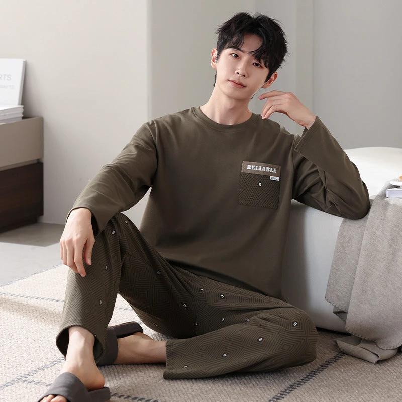 Men's Cotton Long Sleeve Casual Pajamas by GJG Denim