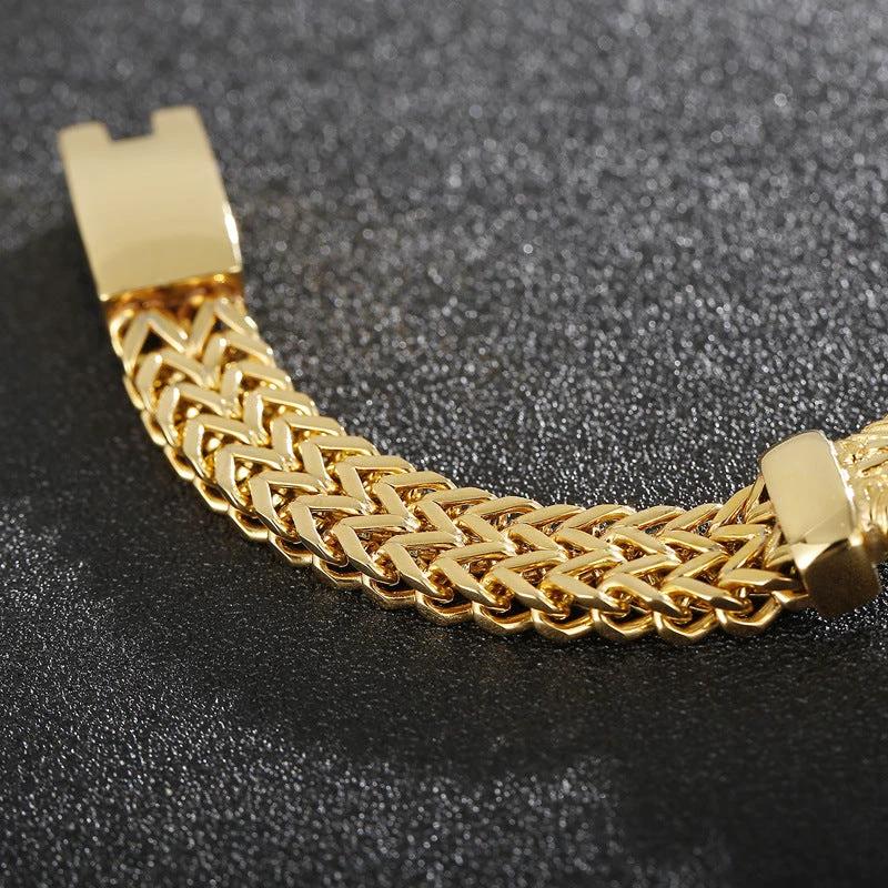 Men's Boxing Mesh Chain Link Gold Color Bracelet Stainless Steel by GJG Denim