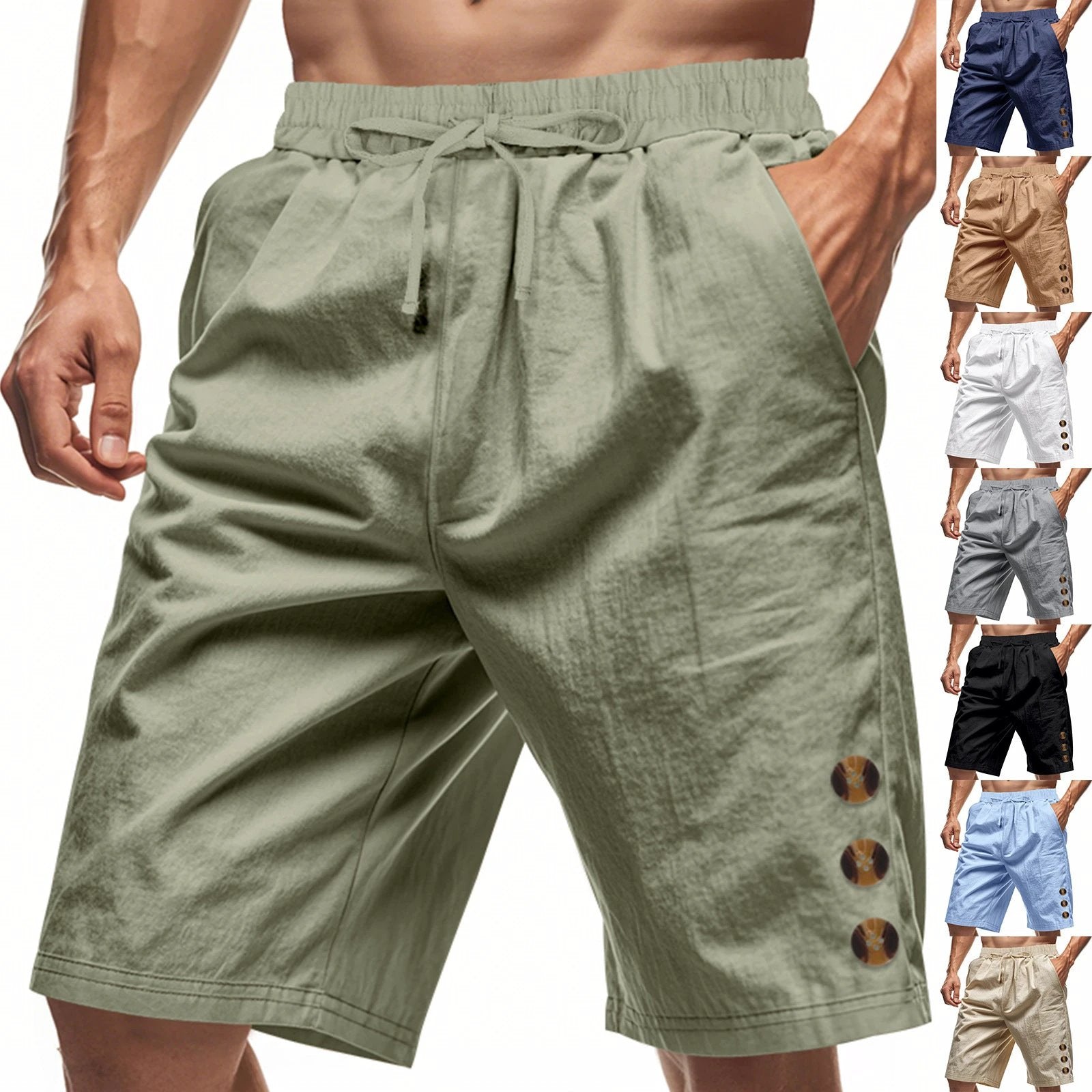 Men's Loose Linen Beach Casual Solid Color Shorts by GJG Denim