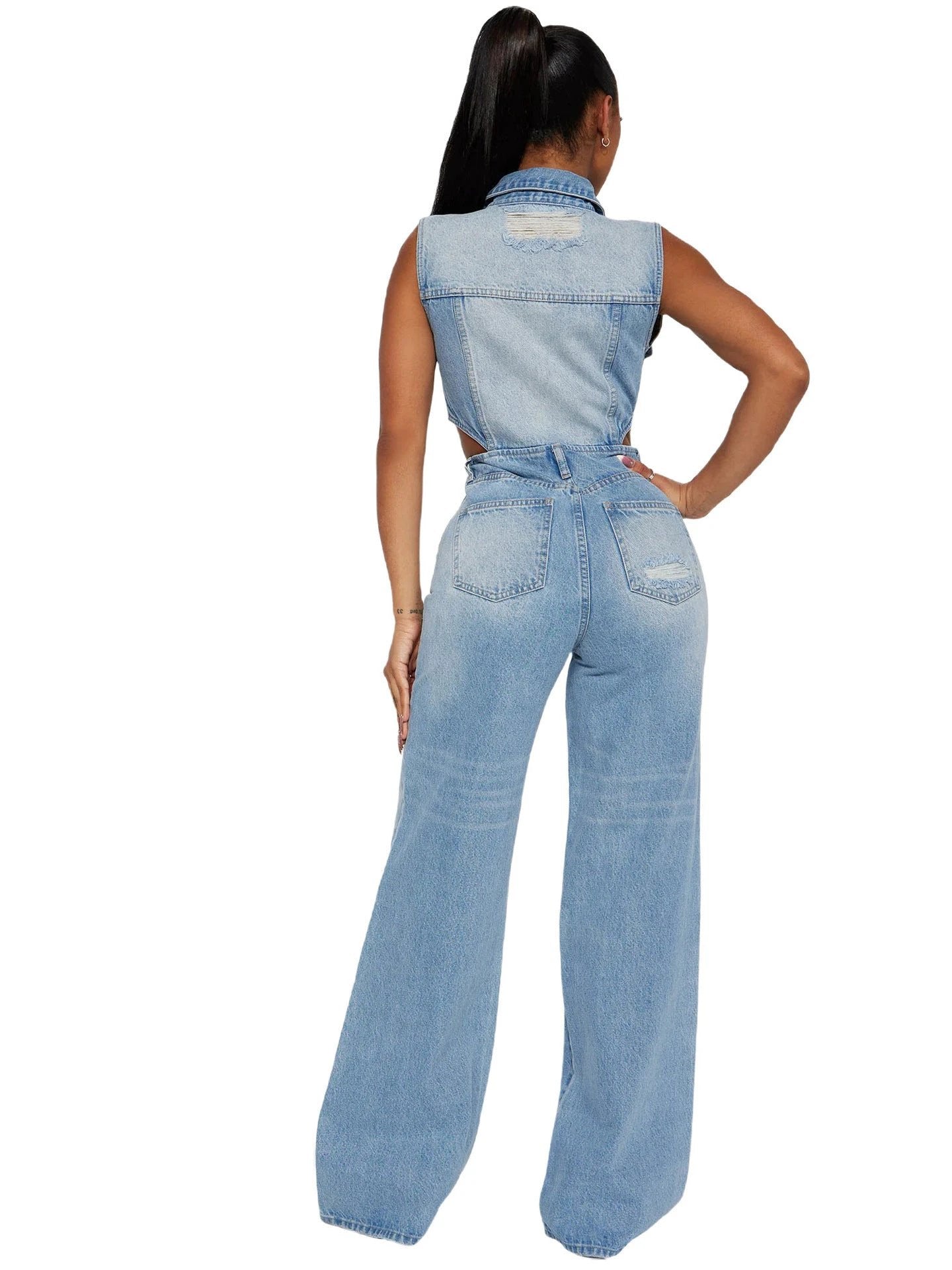 Denim Straight Leg Jumpsuit by GJG Denim