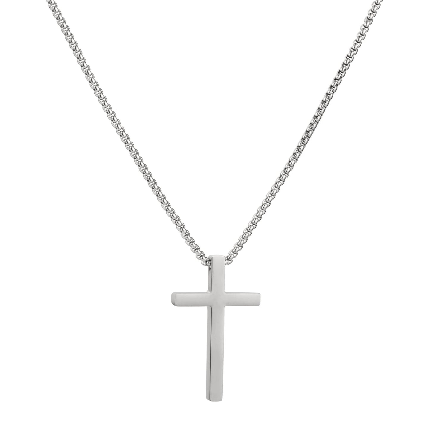 Simple Box Chain Stainless Steel Cross Necklace For Men by GJG Denim