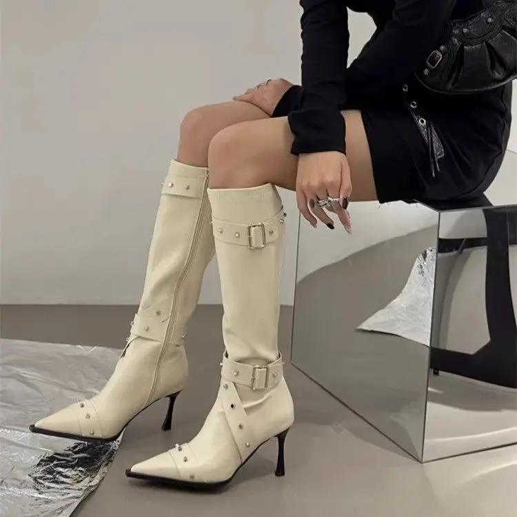 Women's All-Match Belt-Buckle Rivet Long Boots by GJG Denim