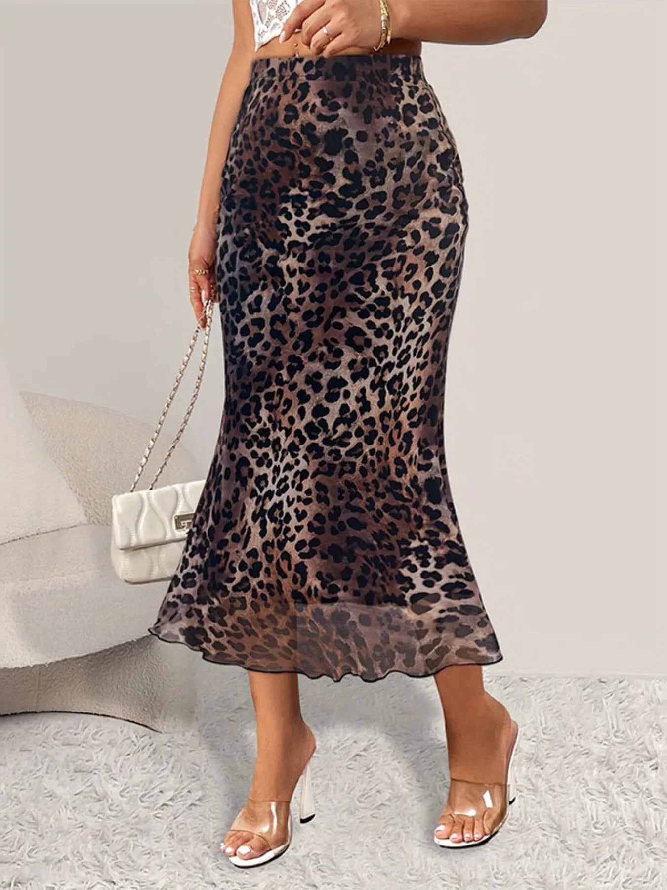 Leopard Print Midi Mermaid Skirt by Lady Ros