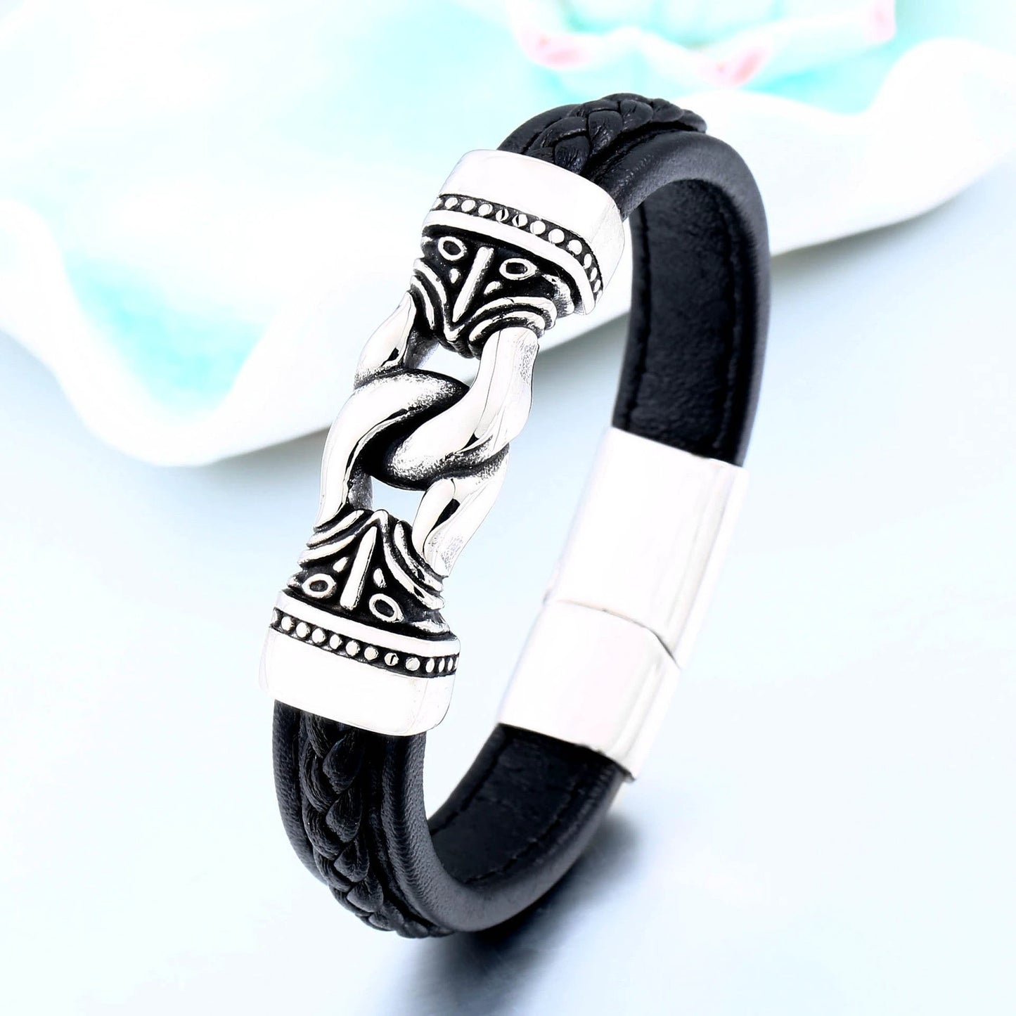 Men's Vintage Stainless Steel Leather Bracelet by GJG Denim