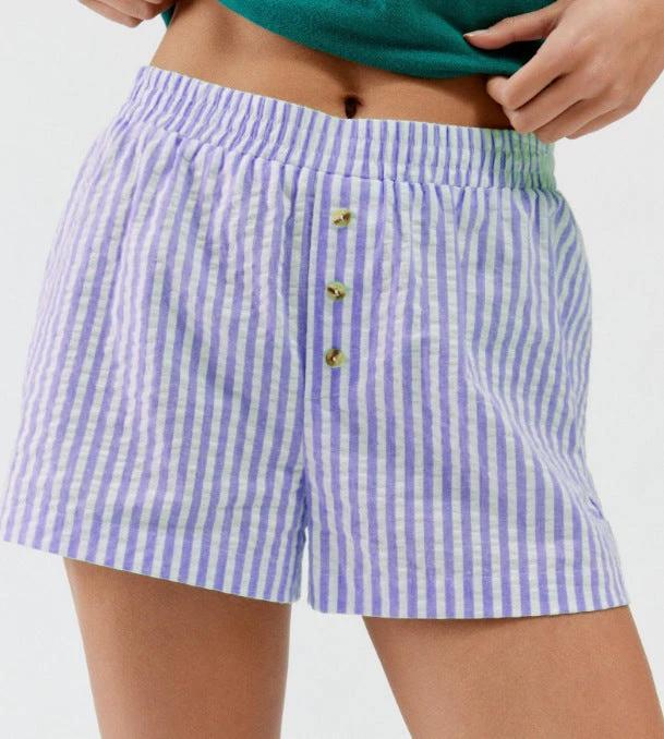 Striped Plaid Leisure Commute Shorts For Women by GJG Denim