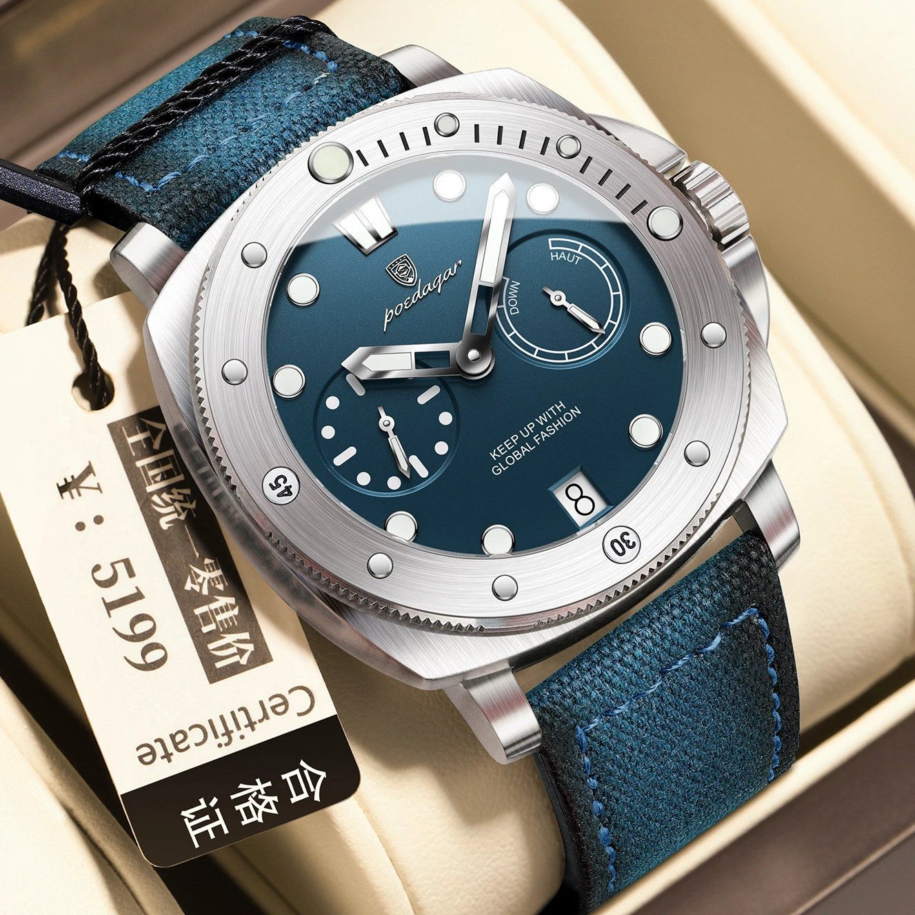 Stylish Multifunctional Waterproof Casual Trendy Luminous Men's Quartz Watch by GJG Denim