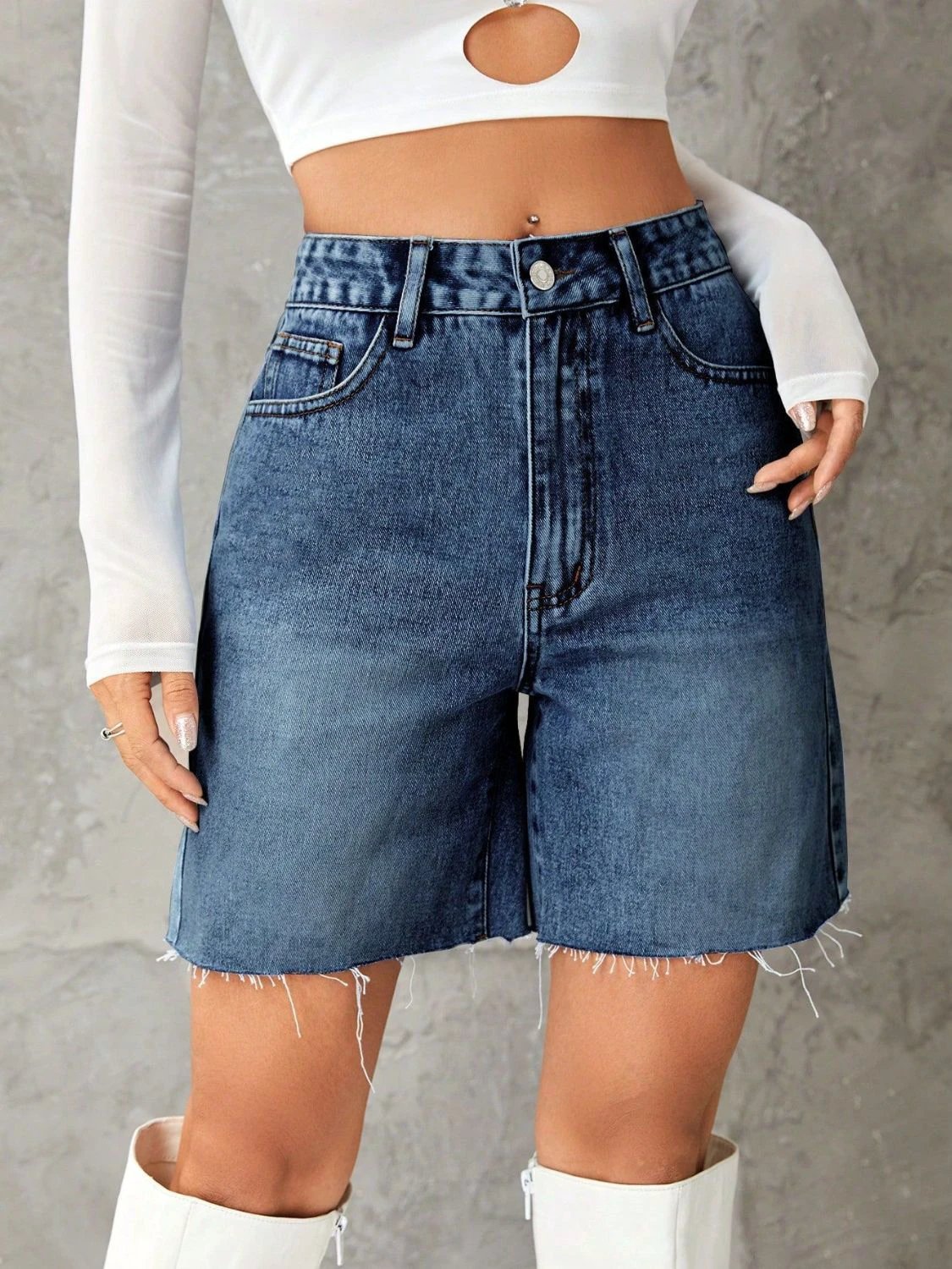 Frayed Hem Denim Shorts by Lady Ros