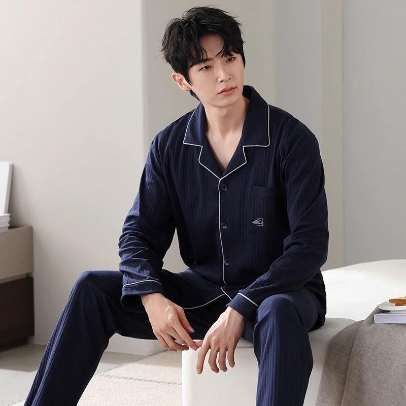 Men's Pure Cotton Long Sleeved Pajamas by GJG Denim