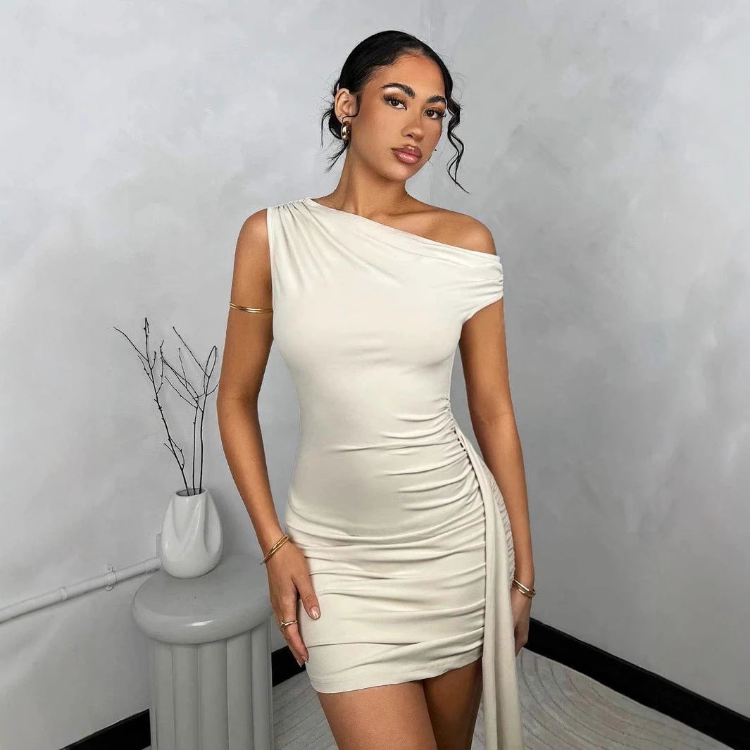Tight Dress Asymmetric Frill Bandage by GJG Denim