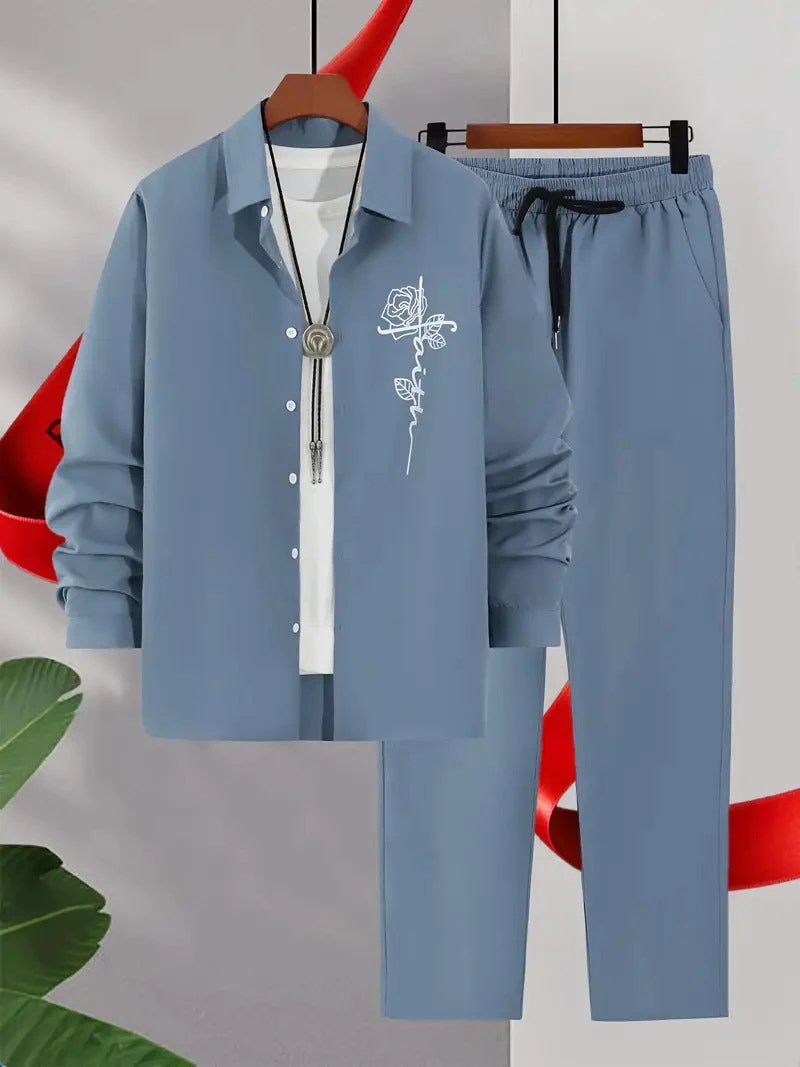 Fashion Trend Color Gradient Long Sleeve Shirt Trousers Suit by GJG Denim