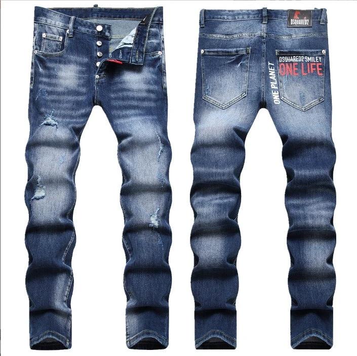 Fashionable Trendy Men's Slim-fit Denim Jeans With A Distressed Design by GJG Denim