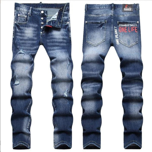 Fashionable Trendy Men's Slim-fit Denim Jeans With A Distressed Design by GJG Denim
