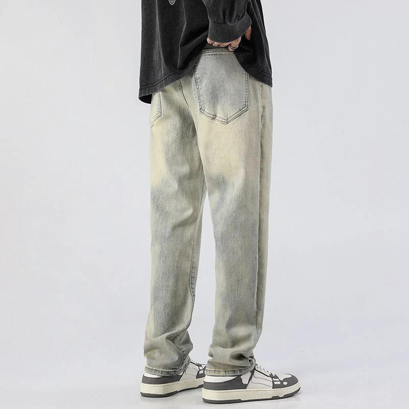 Men's Trendy Washed And Distressed Slim Straight Jeans by GJG Denim