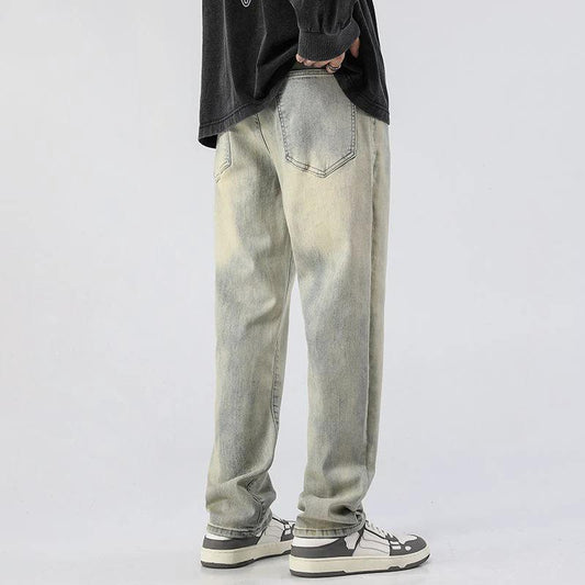 Men's Trendy Washed And Distressed Slim Straight Jeans by GJG Denim