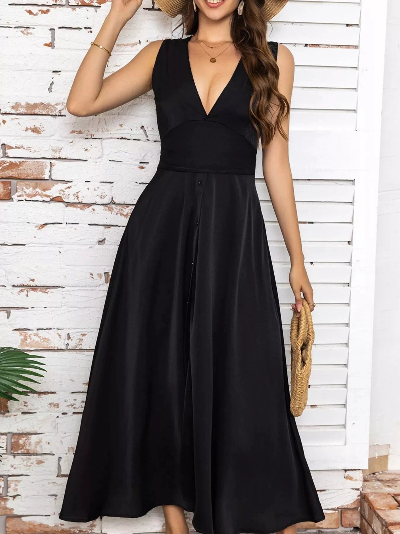 Full Size Slit V-Neck Sleeveless Dress Plus Size by Lady Ros