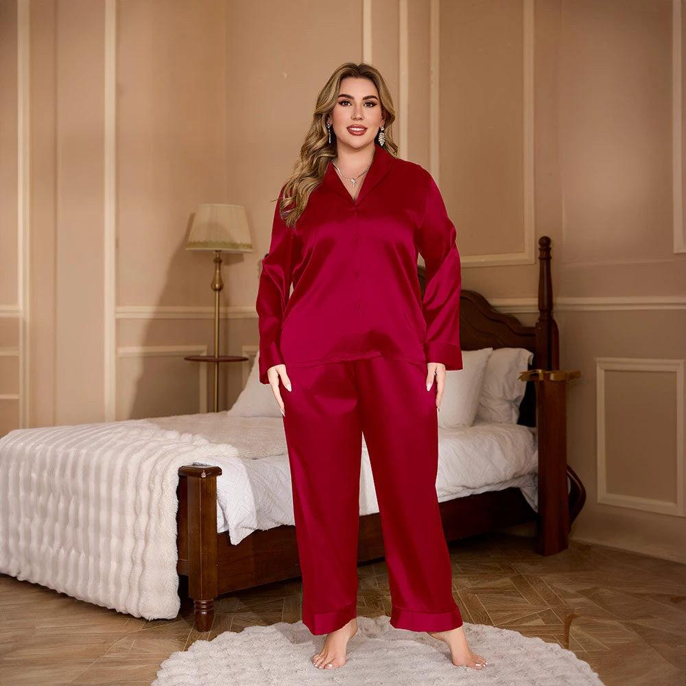 Women's Plus Size Cardigan Ice Silk Pajamas by GJG Denim