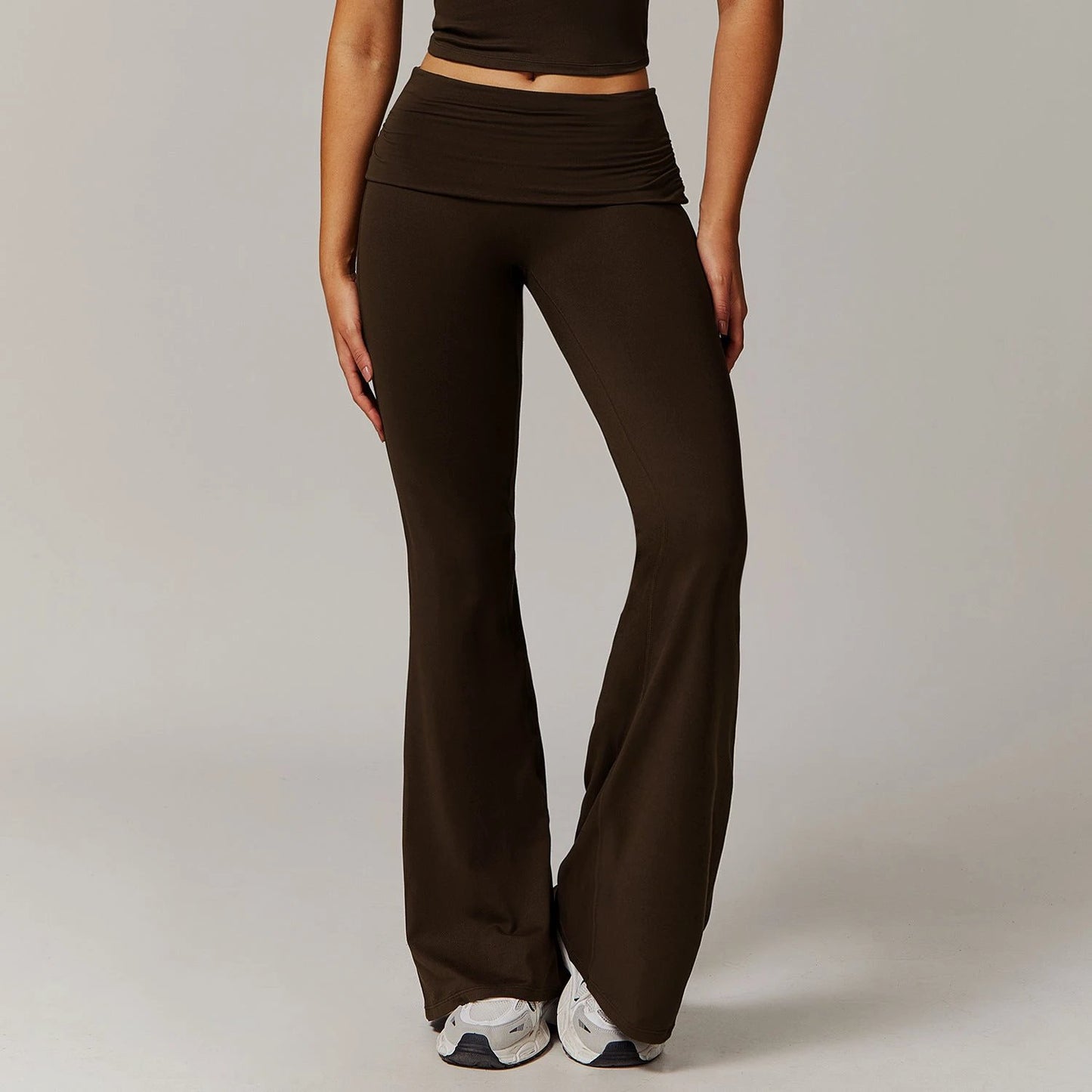 Wool Pleated Yoga Fold High Waist Running Sports Skinny Versatile Bell-bottom Pants by GJG Denim