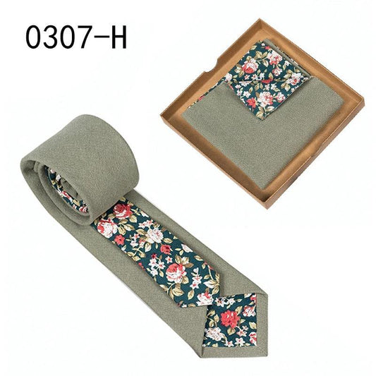 Men's Floral Print Tie and Pocket Square by GJG Denim