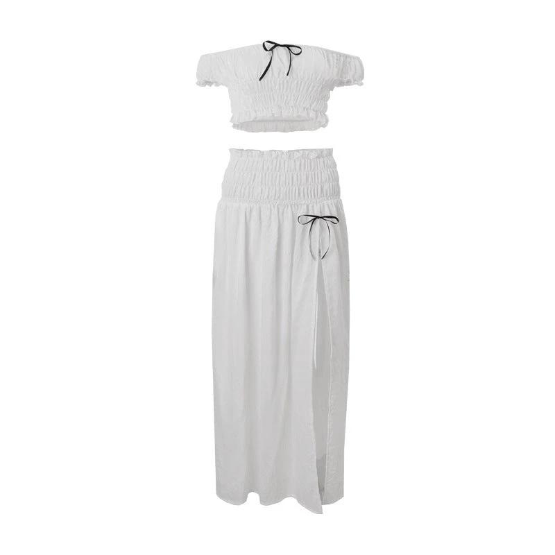 Off-neck Pure Desire Top French Style Temperament Skirt Suit by GJG Denim
