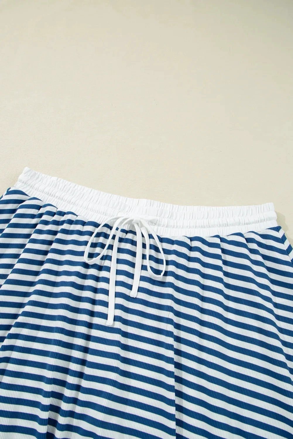 Blue Stripe Short Sleeve Collared V Neck Top Plus Size Short Set by GJG Denim