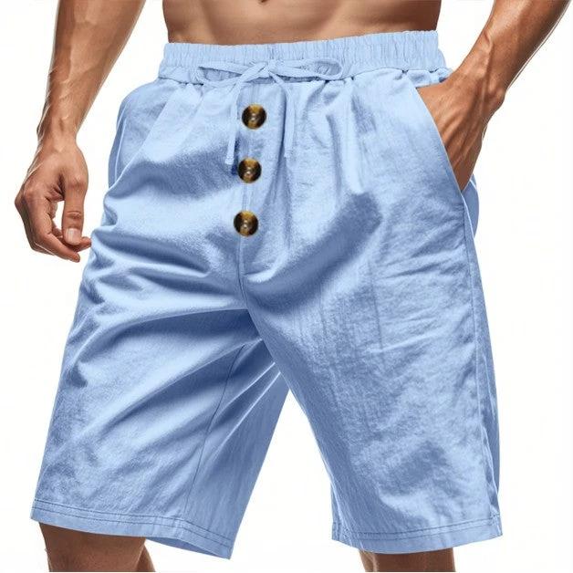 Linen Beach Casual Loose Straight Shorts For Men by GJG Denim