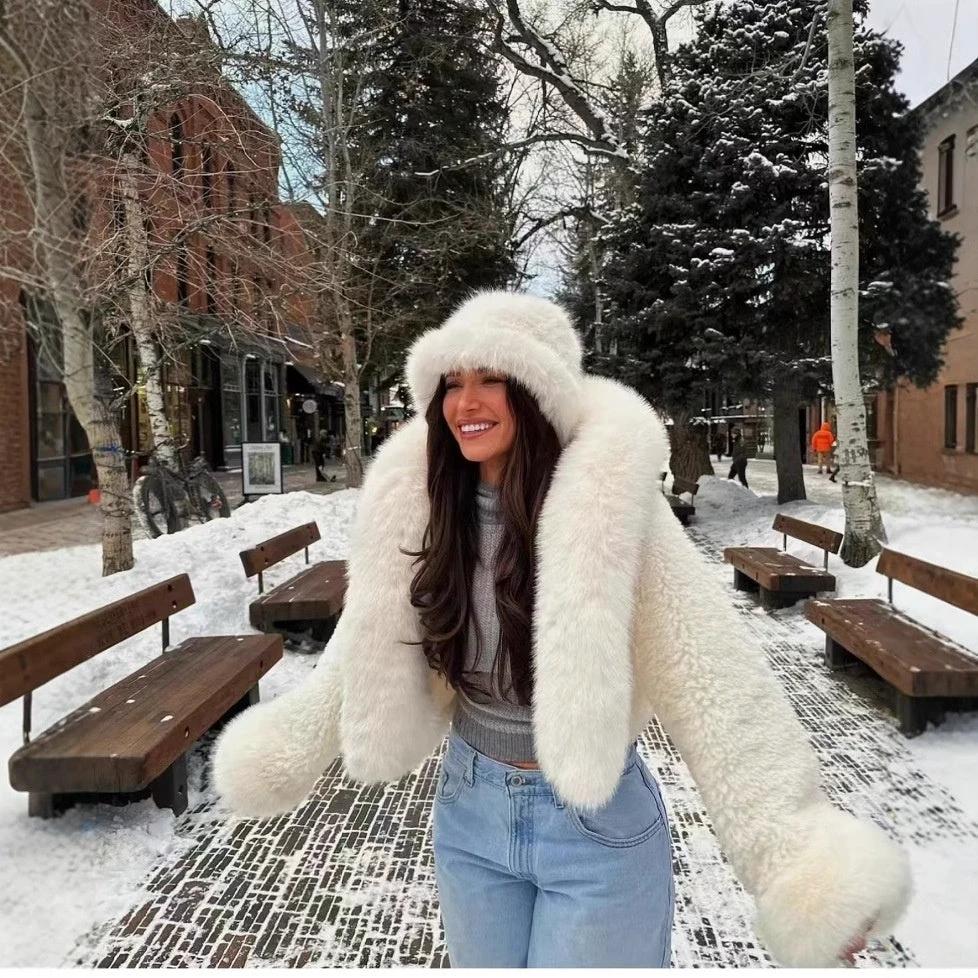 Environmentally Friendly Fox Fur Short Type Hooded Jacket Women by GJG Denim