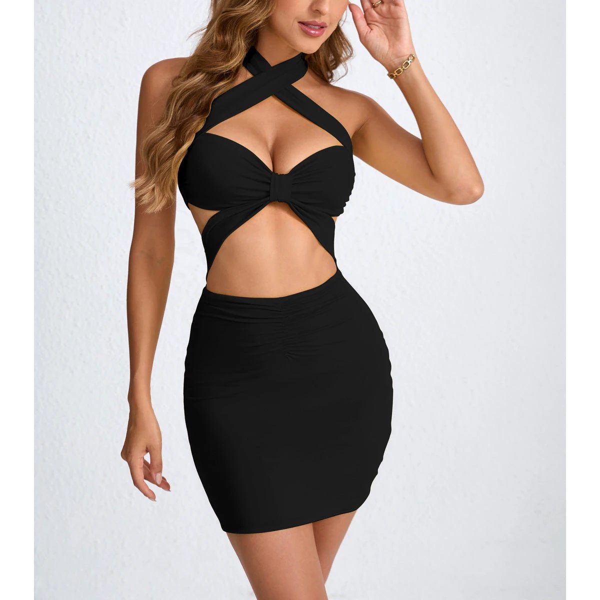 Summer Hollow-Out Neck-Tied Bodycon Sexy Dress by GJG Denim