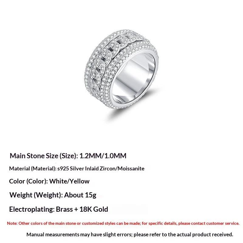 Men's 925 Silver Full-Set Moissanite Swivel Cuban Ring by GJG Denim
