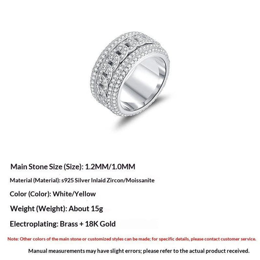 Men's 925 Silver Full-Set Moissanite Swivel Cuban Ring by GJG Denim