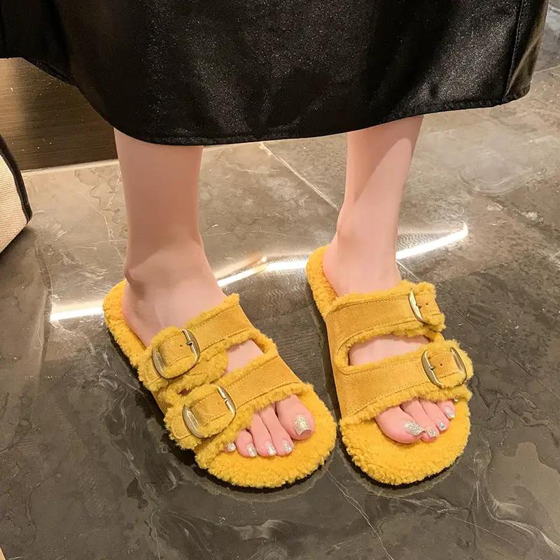 Flat Soled Lambswool Birkie Slippers For Women by GJG Denim