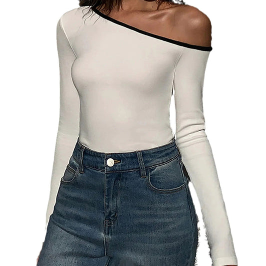 Women's Off-shoulder Long-sleeved T-shirt by GJG Denim